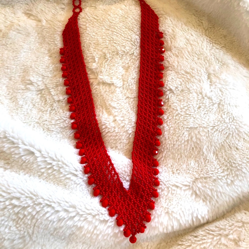 Lovely red hand beaded necklace